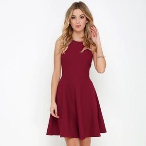 Lulus Now or Skater Burgundy Dress